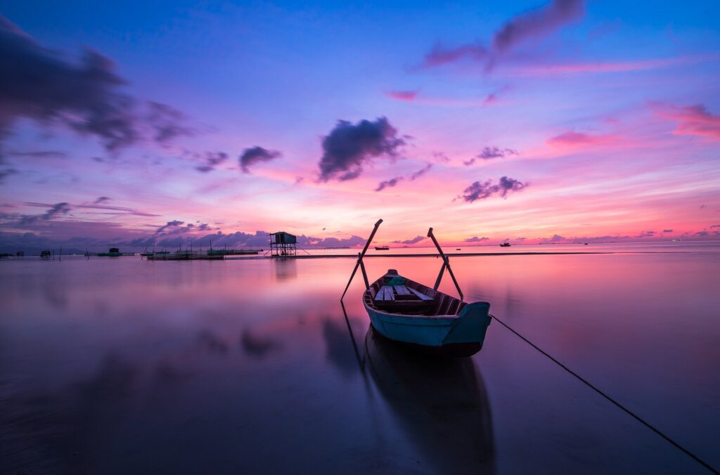 Sunrise Boat Rowing Boat Nobody Calm Tranquil